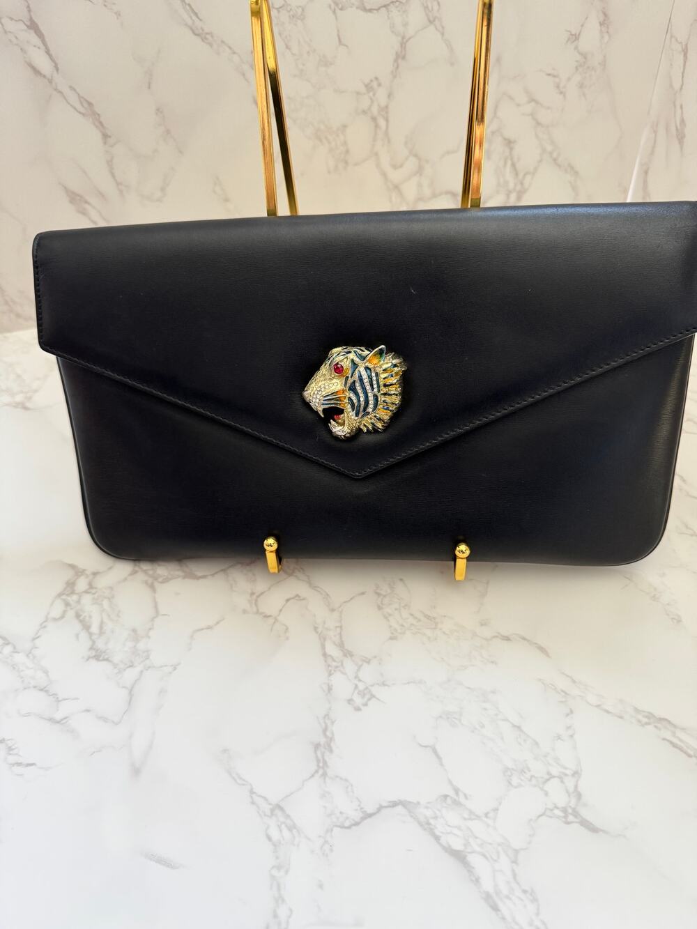 Gucci Rajah Broadway Clutch in Black Leather